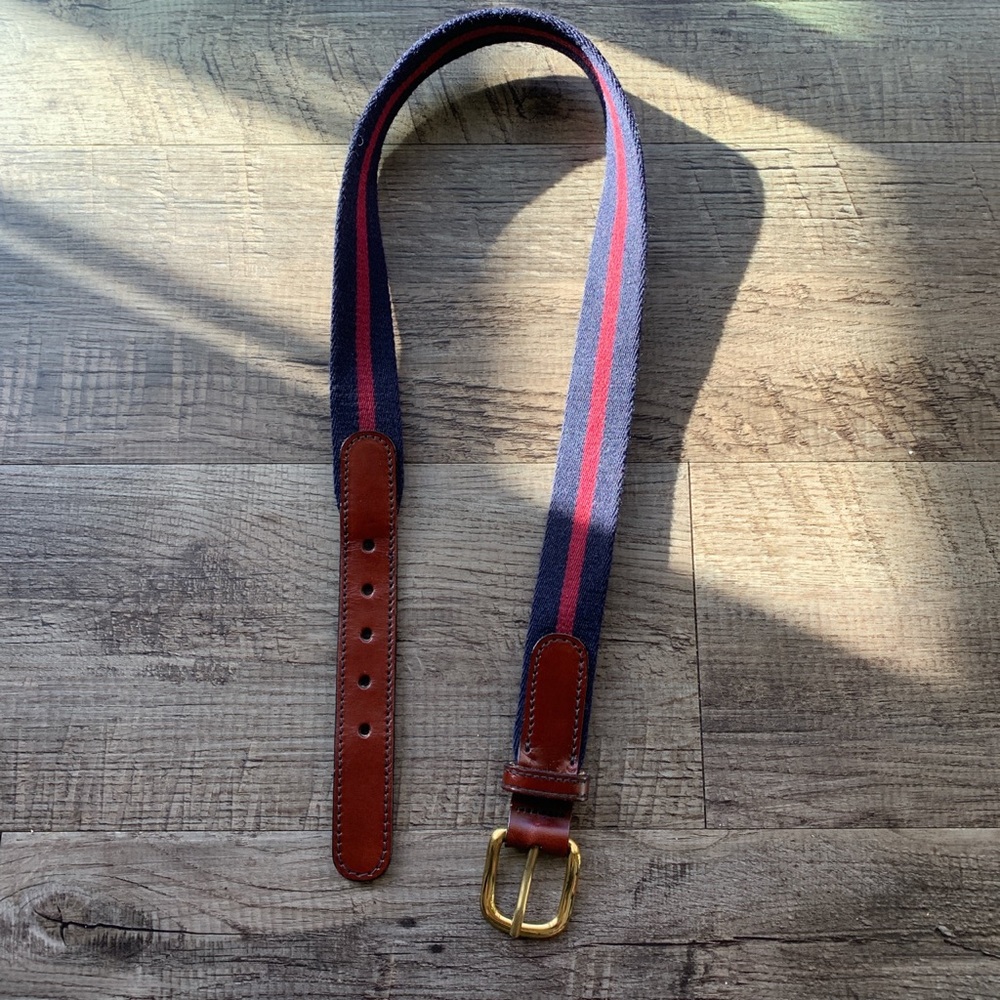 Canterbury vintage brass buckle striped belt leather 28"